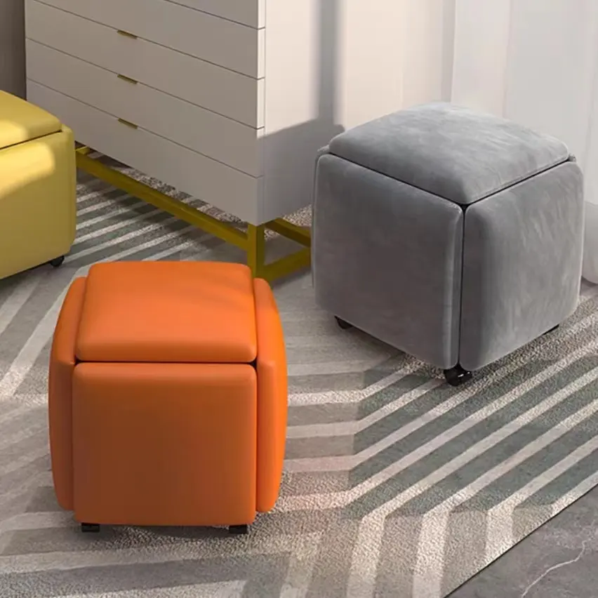 Taburete de estilo nórdico con cubo de Rubik para sofá, taburete otomano de almacenamiento mágico bajo para sala de estar, cambio de zapatos