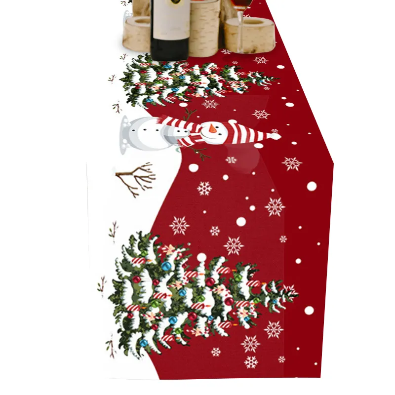 A duré de nombreux styles de chemins de table en étamine imprimés de couleur de Noël personnalisés pour la fête de Noël et plus de scènes