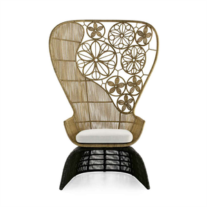 Silla de ala de diseño vintage moderno, marco de aluminio, respaldo alto con mimbre, ratán, exterior, Hotel, Villa, jardín, comedor, Material plástico