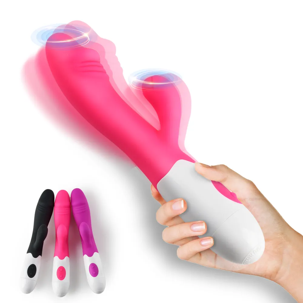 Consolador vibrador de silicona con doble Motor para mujer, juguete sexual femenino de conejo, color rosa, 10 modos