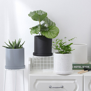 セラミック植木鉢多肉植物用の接続されたソーサーポットを備えた6インチシリンダープランター - Product Image 1