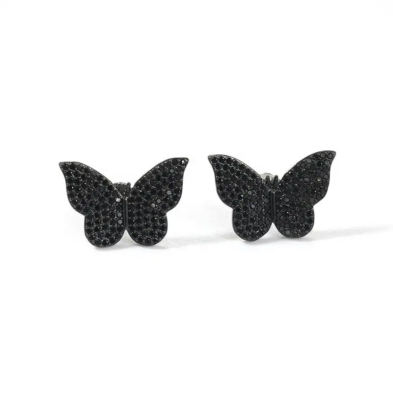 Pendientes de circón con forma de mariposa para niños y niñas, joyería de lujo, Micro pavé, color negro