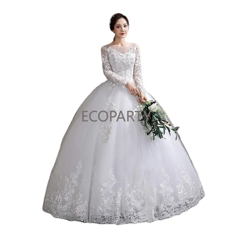 Nuovo stile fiore abito da sposa taglie forti fiori abiti da sposa da sposa da sogno a maniche lunghe abiti da sposa abiti da ballo