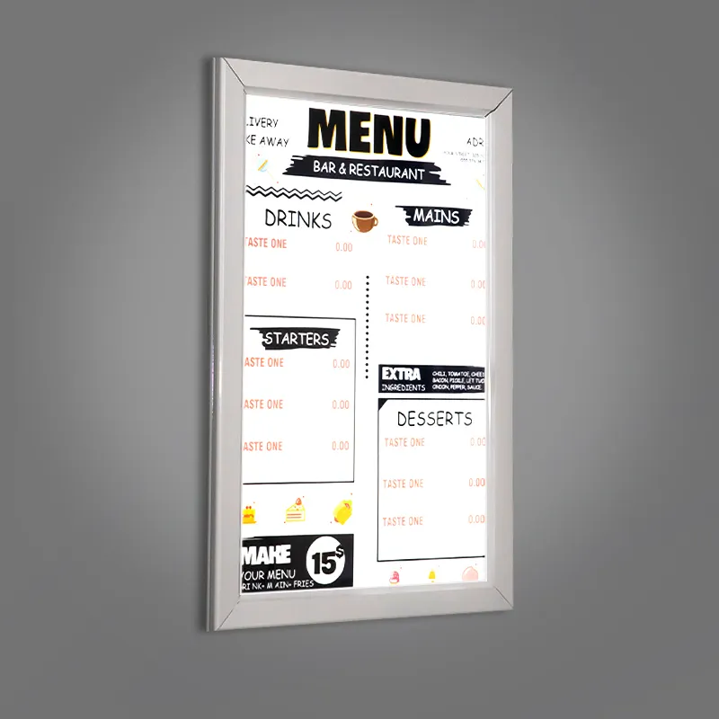 Tablero de menú LED señalización iluminada menú de restaurante A1 A2 A3 A4 Marco de póster LED de aleación de aluminio con caja de luz para publicidad