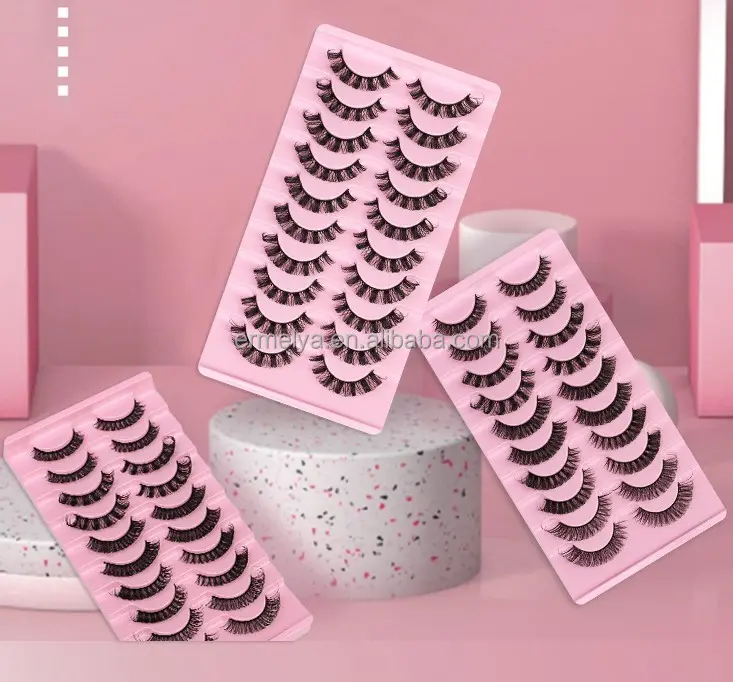 Vente en gros plateau rose 10 paires de cils en vison vagan de 25 à 30mm de longueur naturelle avec emballage de cils personnalisé