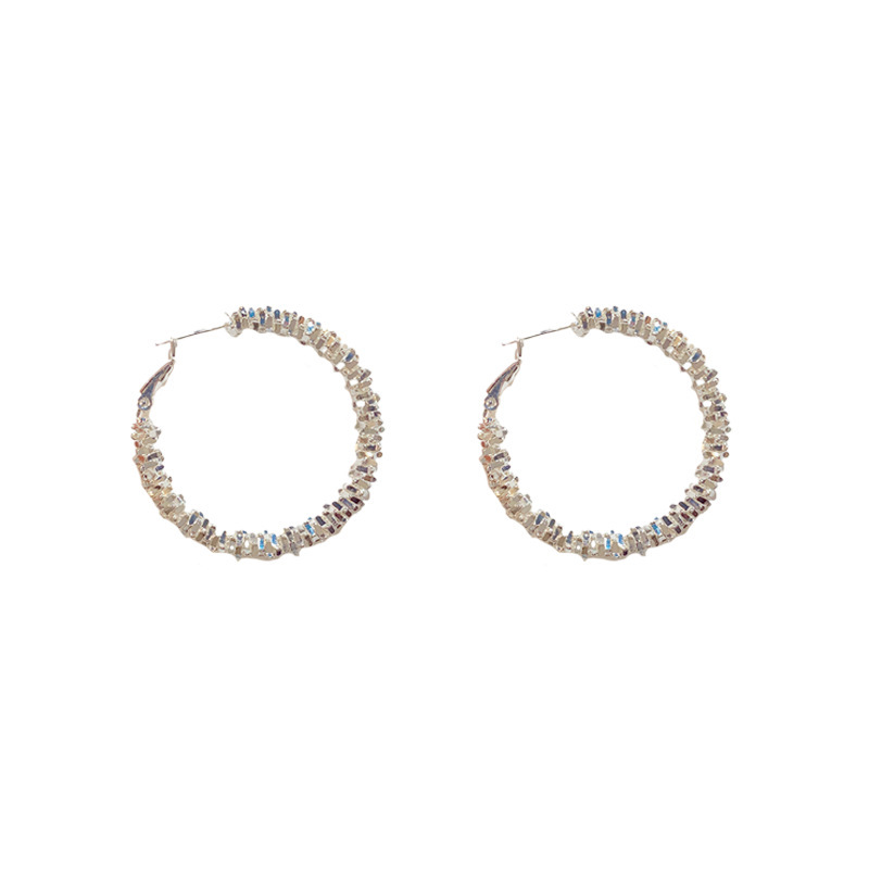 Silver-large metal shimmering silver hoop earrings