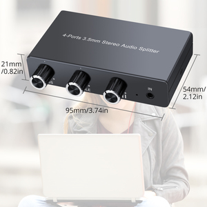 4ポート3.5mmステレオオーディオスプリッターマルチオーディオ出力ヘッドフォンアンプ1イン4アウトオーディオスイッチ、高音ベースコントロール付き - Product Image 6
