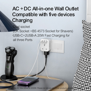 Wontravel 2路2 USB快速充电器英国扩展插头国际Usb电源墙壁插座，带c型 - Product Image 6
