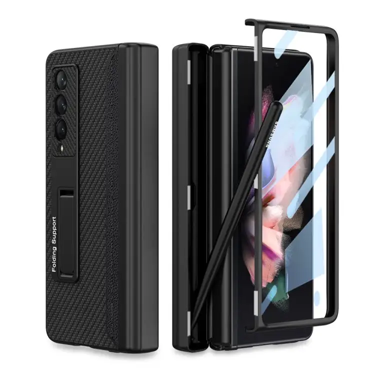 Z Fold 5 Hülle Pen Slot Business Leder Handy hülle Mit Displays chutz folie Für Samsung Galaxy Z Fold 5 4 3 Hülle Mit Halterung