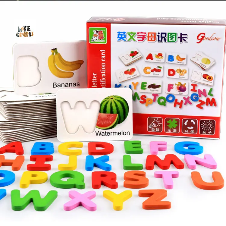 Cartes anglaises en bois pour enfants, ensemble de 20 cartes cognitives, Fruits et légumes, jouets