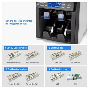 La máquina contadora de moneda multinacional con pantalla TFT de 1/2 "acepta 2 CIS USD EUR para contador de valor de billetes mixtos en bancos - Product Image 5
