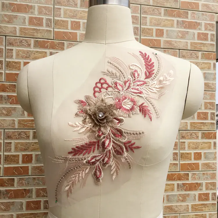 Aplique de flores 3d, flor bordado com miçangas remendo de renda noiva vestido de casamento gravado bordado com rendas