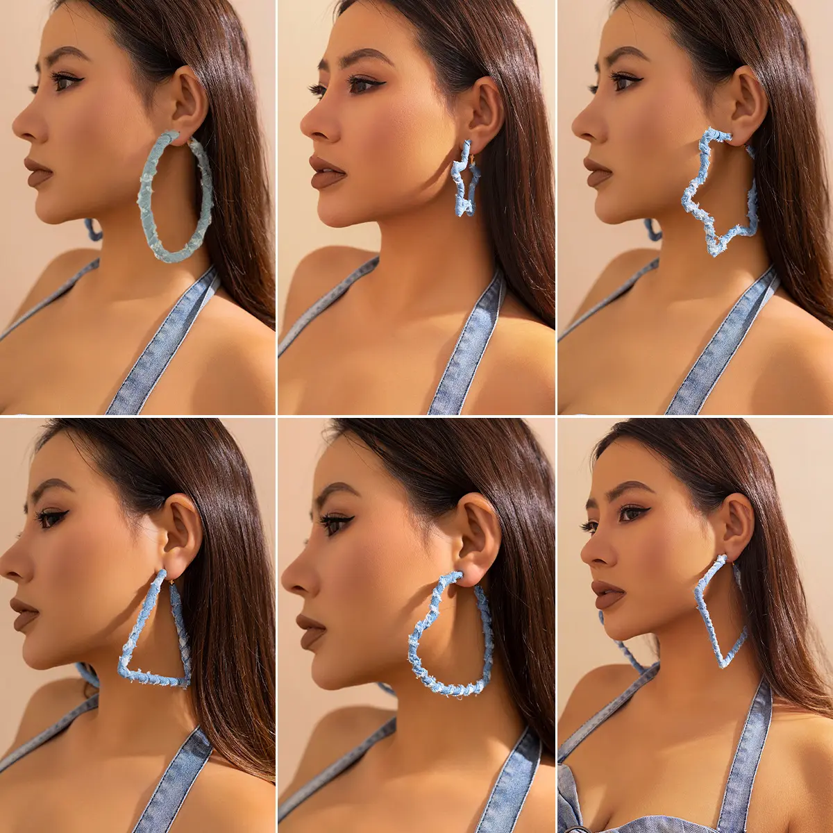 2023 mode bijoux nouveau Style grande taille cerceau boucle d'oreille Denim tissu tissu créatif Wrap rond grandes boucles d'oreilles