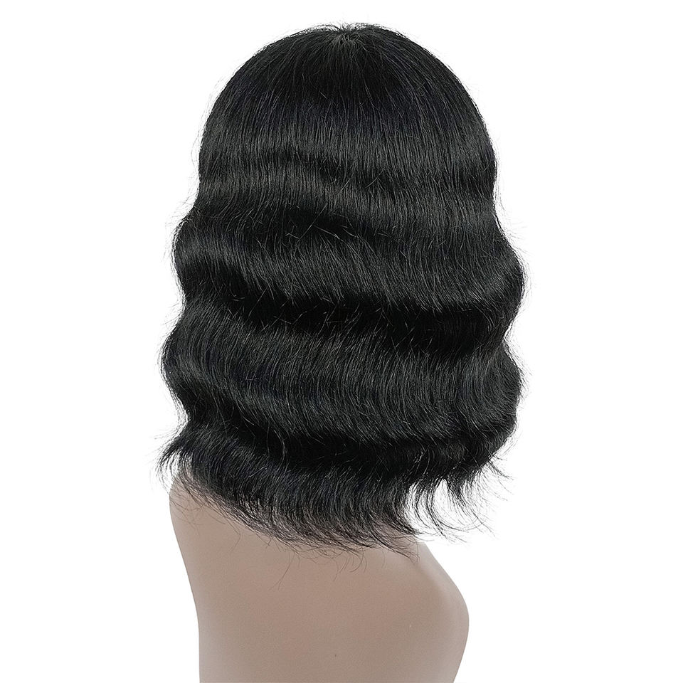 Machine-Made 12-Inch Medium Length Lace Bob Bangs Loose Style Remy Brazilian Full Wig for Women Loose Wave Curly Wig