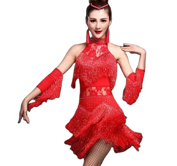 Bestdance novo vestido de dança latina, vestido salsa tango chacha vestido de bailarina borla competição vestido de borla