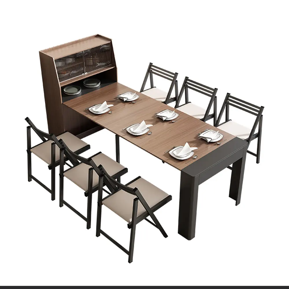 2023 Modern tasarım yemek masası ahşap uzatılabilir ev dikdörtgen yan kabin katlanır yemek masası ve sandalyeler katı ahşap