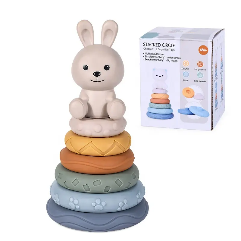 BPA miễn phí hình học sinh thái trẻ em của đồ chơi Stacker Teether bé Silicone Xếp Chồng Đồ chơi khối xây dựng