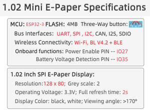 LILYGO Mini E-Paper Core ESP32-S3 Entwicklungs platine PICO Flash 8MB 1,02 ''Display Wireless Wifi BLE Modul mit ABS Shell - Product Image 6