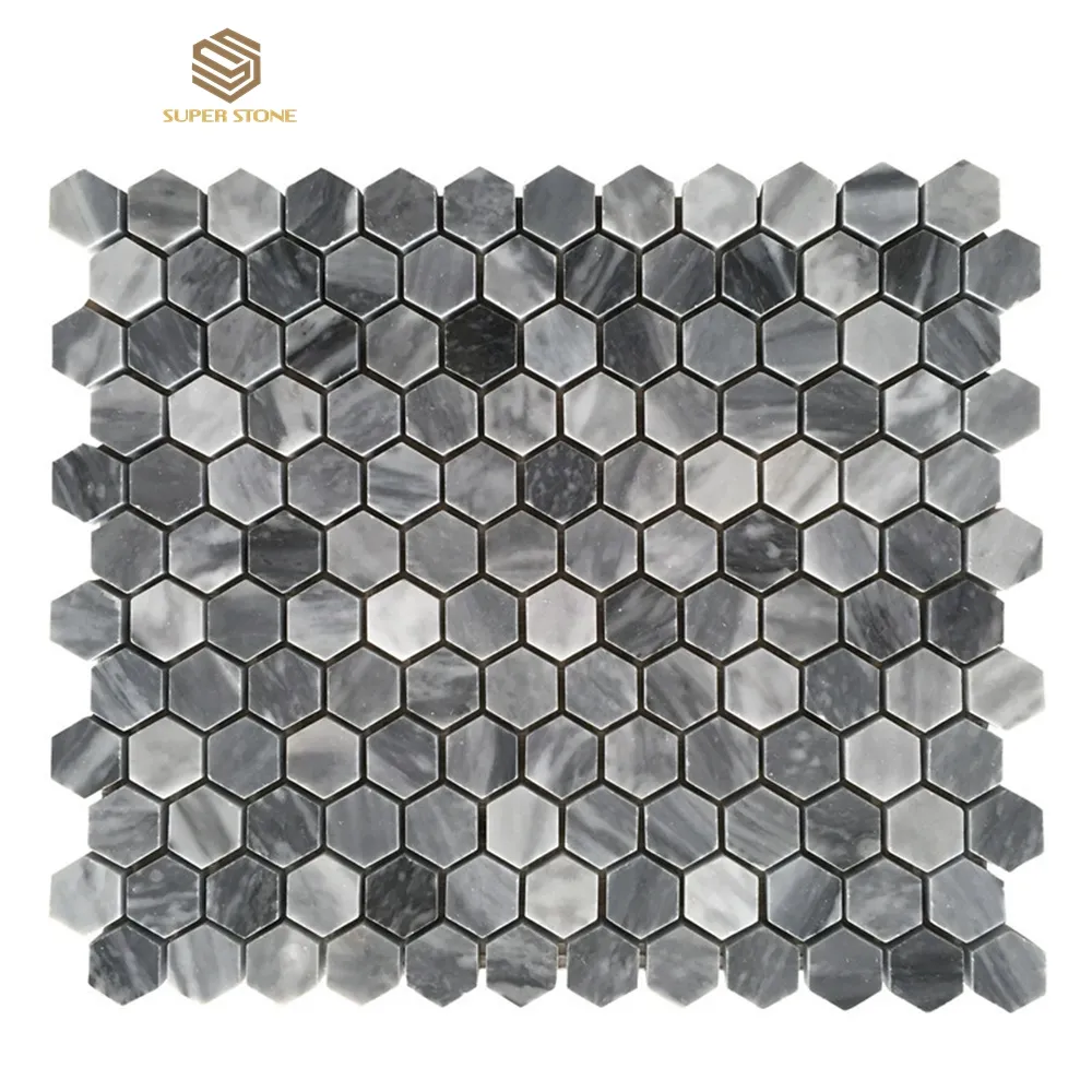 Mosaicos de cerámica de decoración de pared de mármol gris BARDIGLIO Hexagonal de buena calidad para suelo de cerámica decorativo interior y azulejos de pared