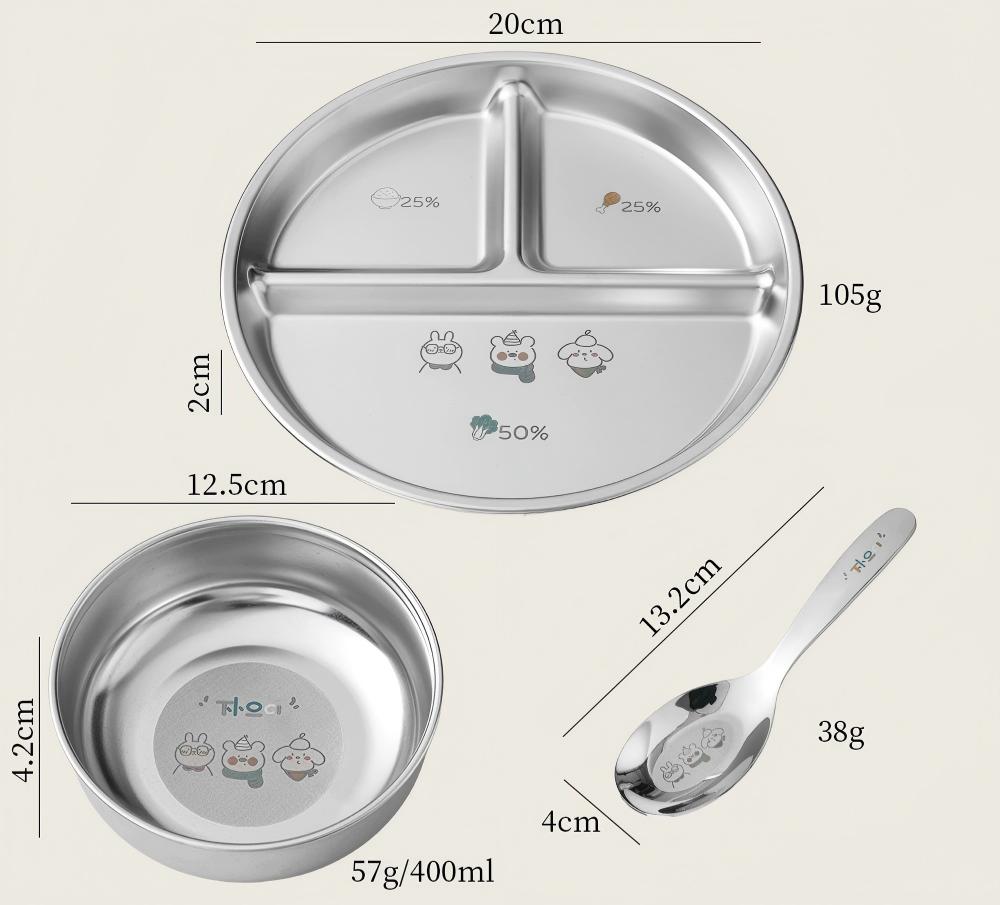 Silver 304 childrens dinner plate bowl spoon-agiton