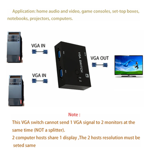2 en 1 salida VGA Switcher 2 puertos VGA Switch Box VGA para consolas Set-top Boxes 2 hosts Share 1 Display Notebook Projector - Product Image 6