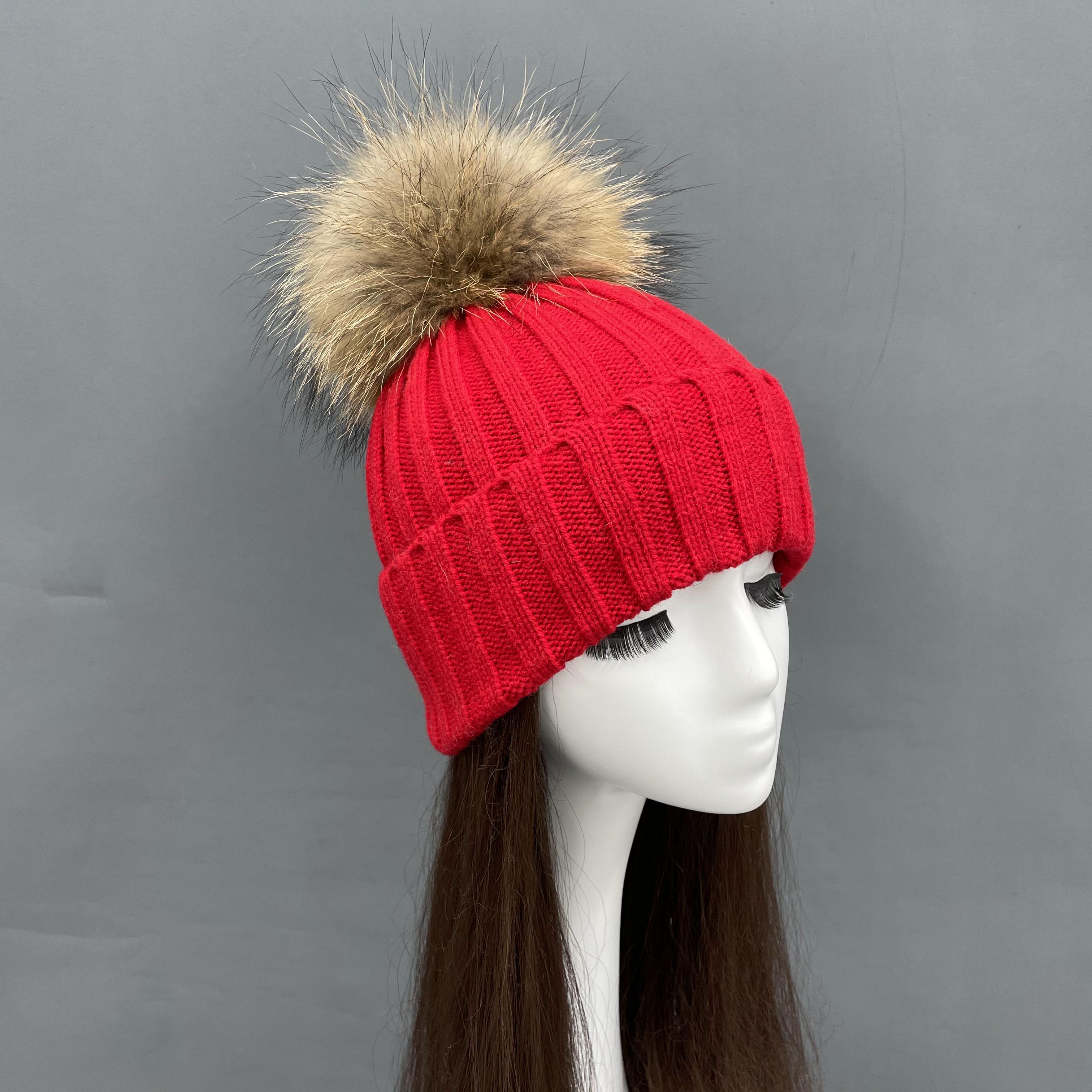 red knitted beanie hat