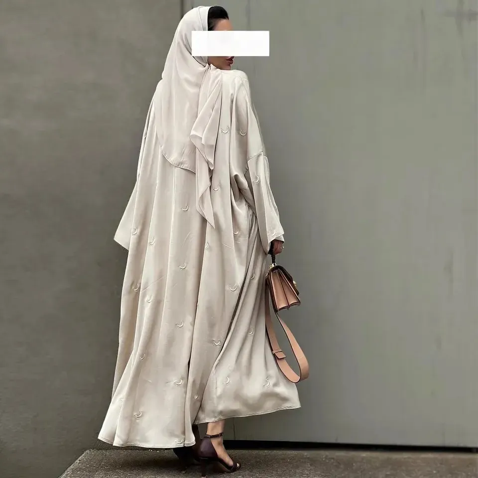 Robe en satin pour femme musulmane, vêtements islamiques arabes, robe de prière, dubai khimar, abaya ouverte, modèle musulman, travail de la pierre