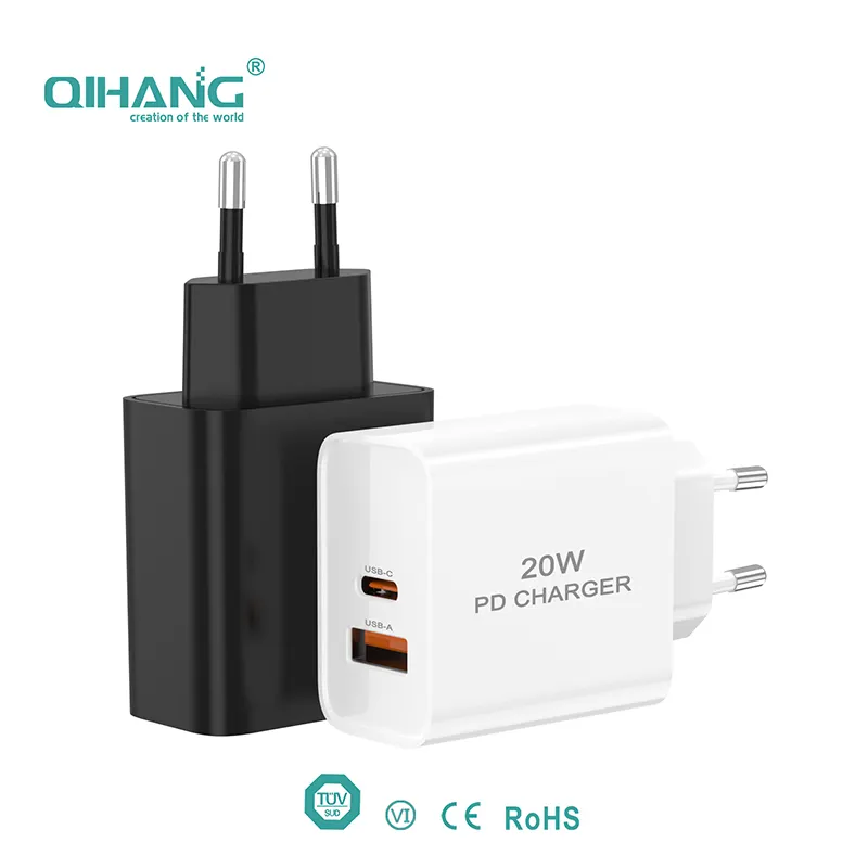 Factory Fast Charger USB Cell Phone Charger US Plug PD 20W Wall Charger for Mobile Phone USB Type 2 Port CE TUV Certificate