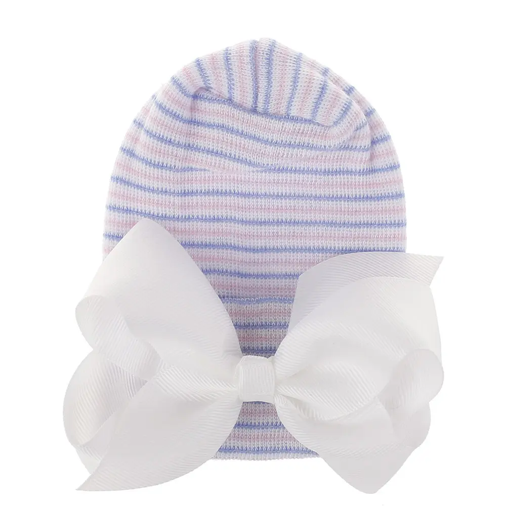 Newborn Baby Knit Hat with Large Ribbon Bow Infant Hospital Hat Baby Warm Beanie Bows for Headwear Knitted Headwrap Turban