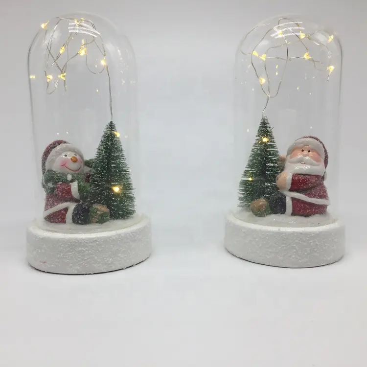 Árbol de Navidad de Papá Noel con luz LED, cubierta de cúpula de cristal transparente con base de porcelana