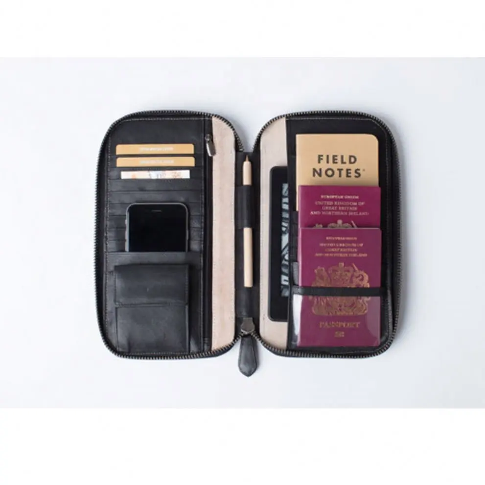긴 개인 가죽 여행 지갑 Folio 포트폴리오 우편 폐쇄 보안 문서 주최자 가족 여권 카드 케이스