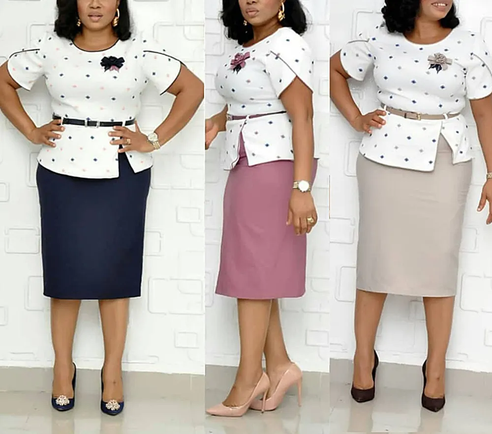 थोक तुर्की महिलाओं कार्यालय पोशाक अफ्रीका कपड़े प्लस आकार प्रिंट पेंसिल स्कर्ट 2 टुकड़ा स्कर्ट सूट