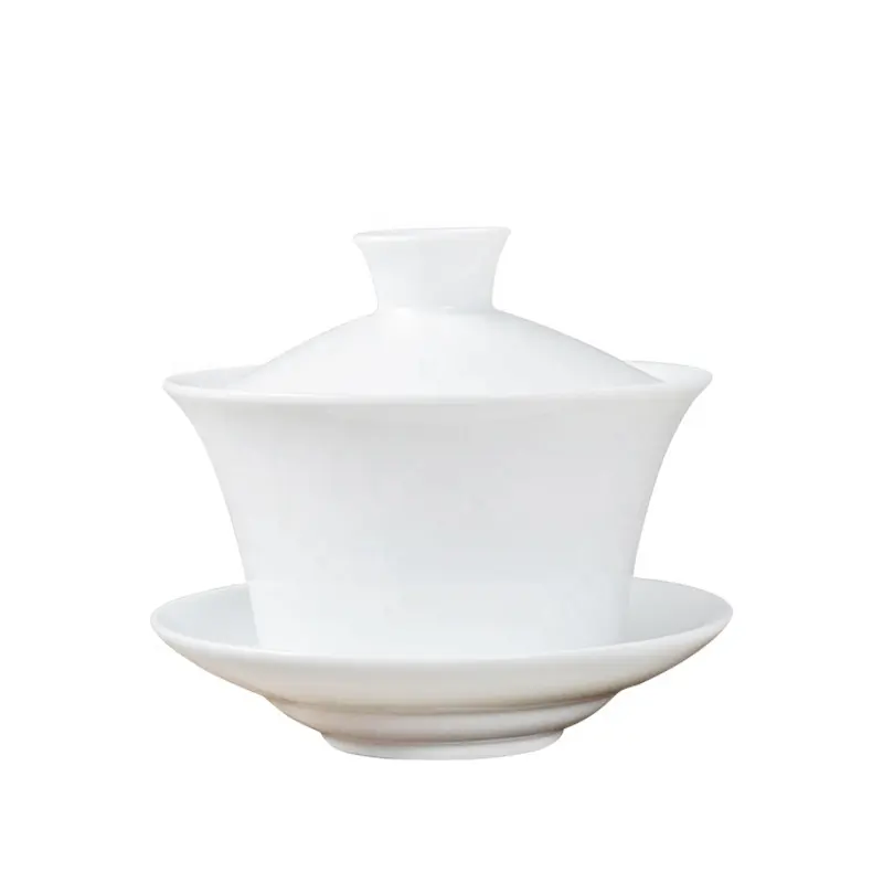 Taza de té Gaiwan de cerámica blanca de 300ML, tazas de té Gaiwan tradicionales chinas