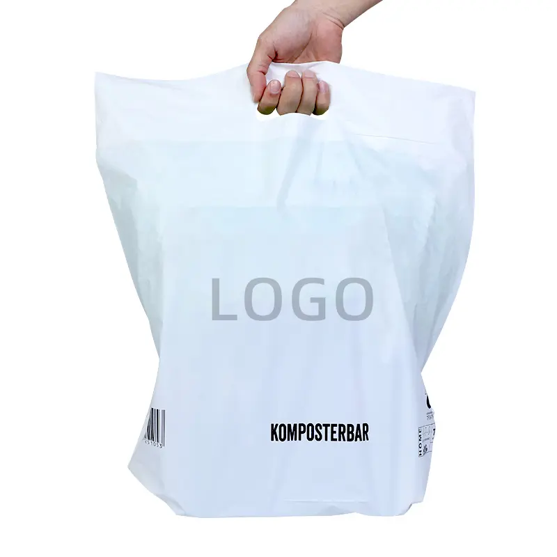 sacola de compras compostável com alça cortada em amido de milho sacola de compras compostável branca