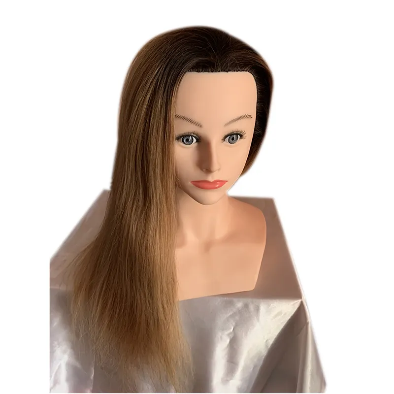 Barber shop cabeza de muñeca de Maniquí de entrenamiento de cabello humano uso femenino, cabeza de entrenamiento de cabello humano Rubio 613 # con hombros