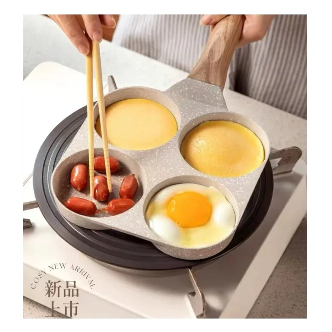 4-छेद ख़त्म बर्तन पैन Thickened आमलेट पैन नॉन-स्टिक पैनकेक स्टेक खाना पकाने अंडा हैम धूपदान नाश्ता निर्माता cookware