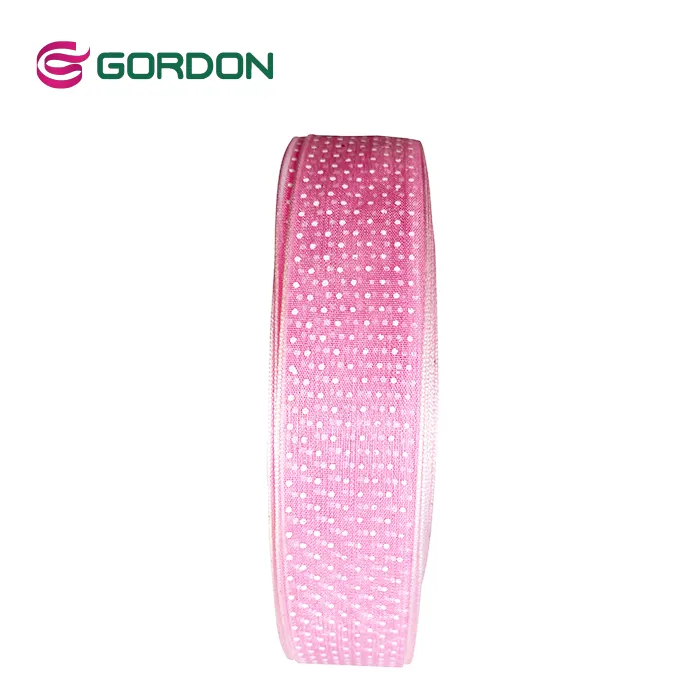 Gordon Ribbons Personalizado Impresso White Dots Sheer Organza Ribbon 2.5 Pink Polka Dot Tulle Chiffon Ruban Para Embrulho De Presente