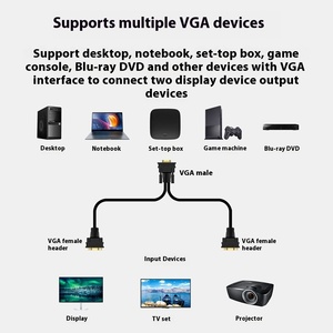 VGA3 + 6 1 a 2 Cable divisor Cable macho a hembra Una entrada Dos salidas Pantalla dividida Misma pantalla TV Cable de pantalla de computadora