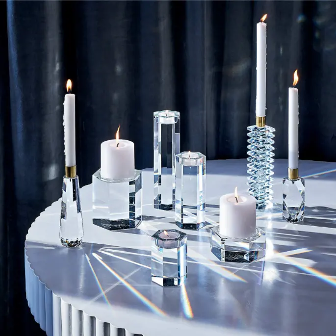 De cristal personalizado boda decoraciones para la Mesa 3 mecha de lujo moderno geométrico de halloween de té de Flor de Luz acrílico vela titular
