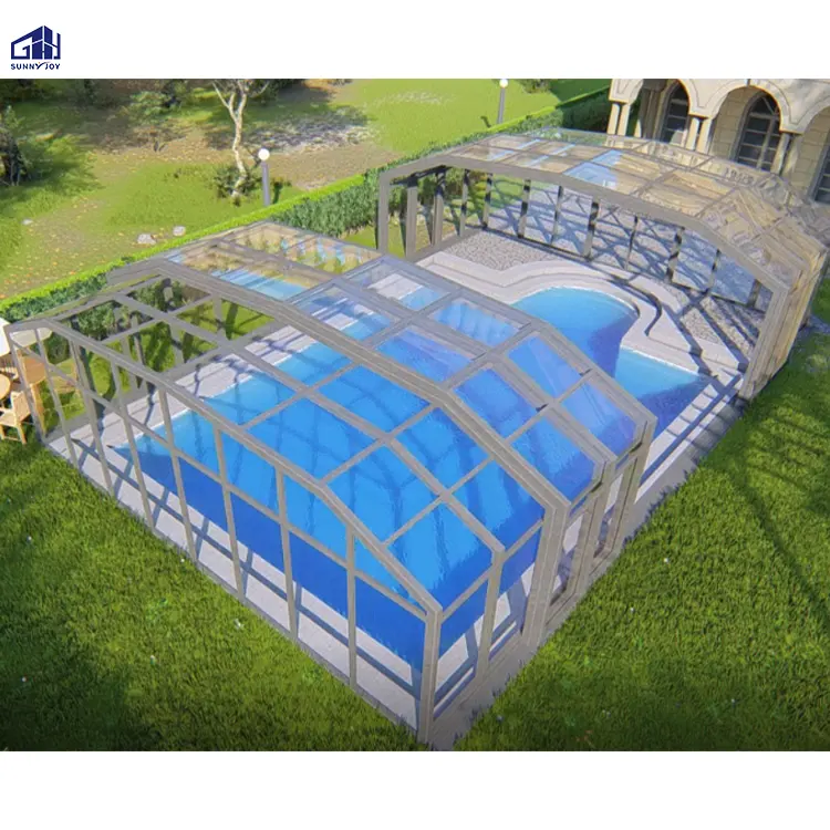 Couverture de piscine électrique Sunnyjoy avec clôture de piscine à lattes personnalisées