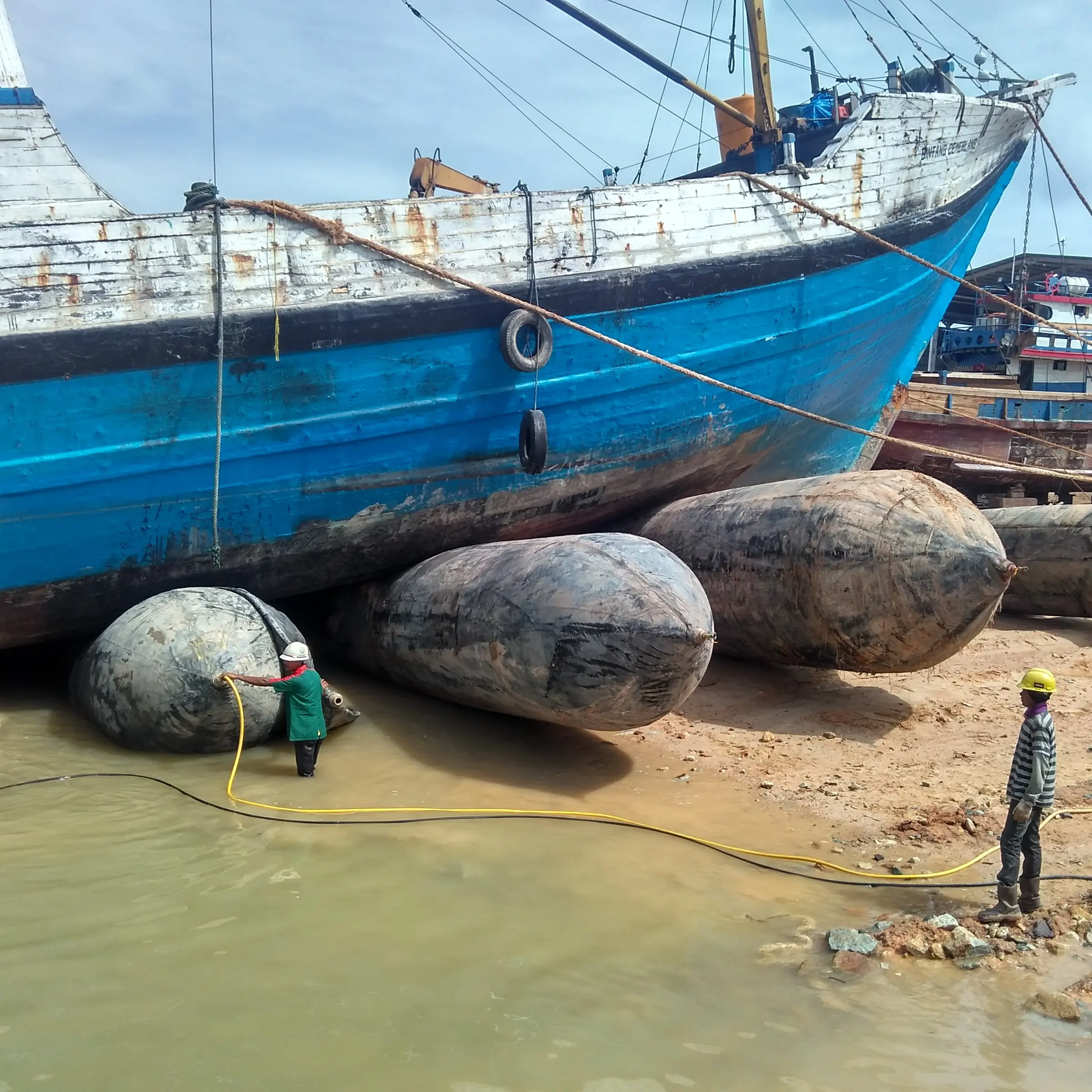 Sacos de elevador de ar marítimo inflável, borracha, lançamento de barcos, equipamento de embarque