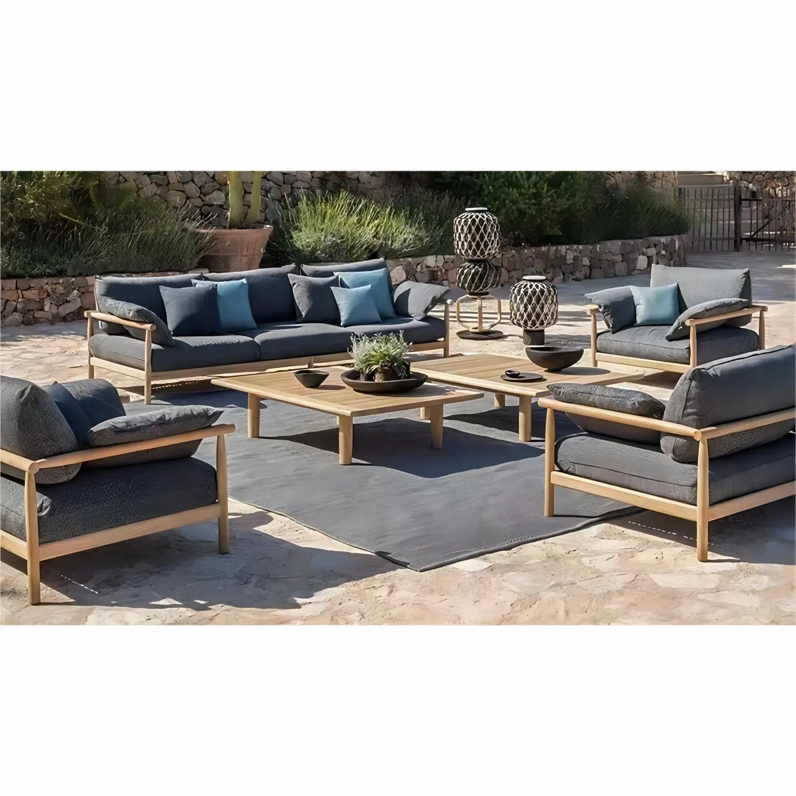 Moderno di alta qualità poltrona da giardino divano set mobili componibile per tutte le stagioni patio in legno solido teak da esterno