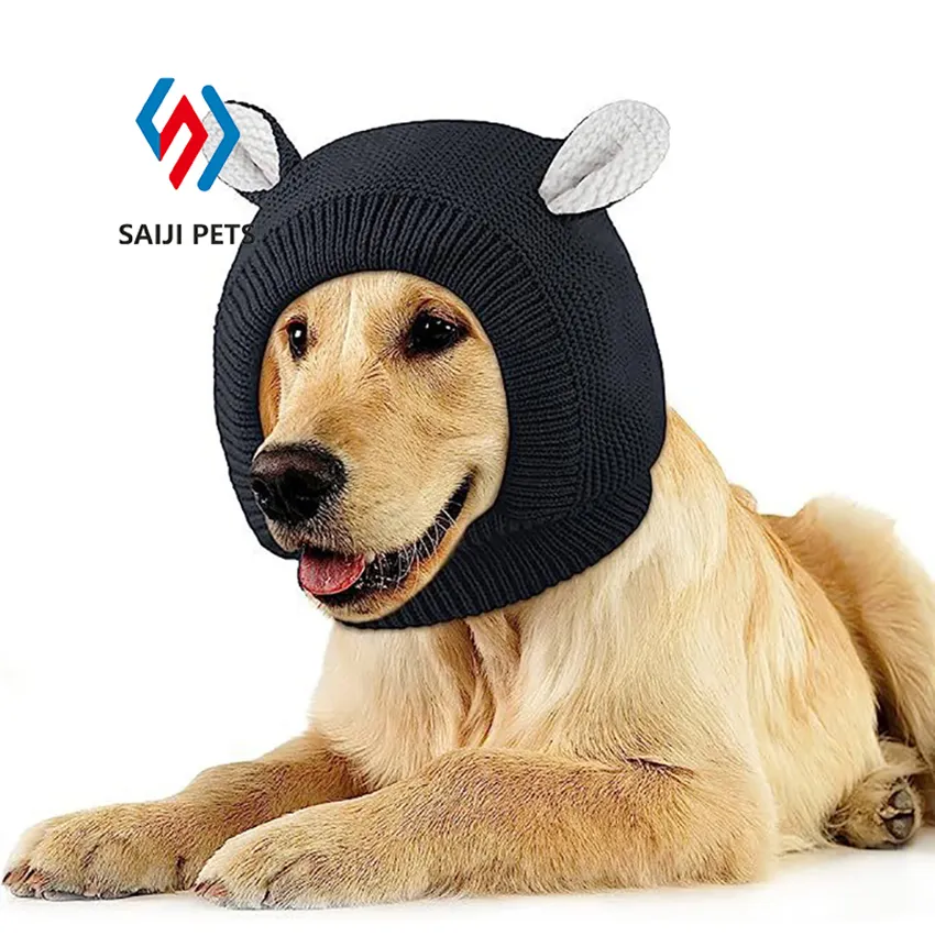 New autumn winter rabbit ears shaped plus fleece knitted keep warm windproof large dog hat comfortable pet dog headgear