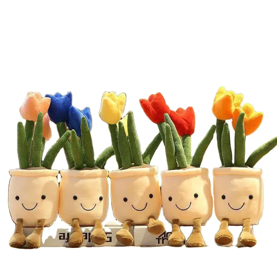 Planta de tulipán, juguete de peluche, planta suculenta, juguete de peluche, decoración de flores en maceta, juguete, regalo creativo