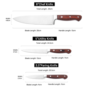 Trong Kho 3 Pcs Thép Không Gỉ Dao Nhà Bếp Thiết Lập Pakka Gỗ Đầu Bếp Tiện Ích gọt Dao Với Hộp Quà Tặng <span class=keywords><strong>Sharp</strong></span> Dao Nhà Bếp Thiết Lập - Product Image 4