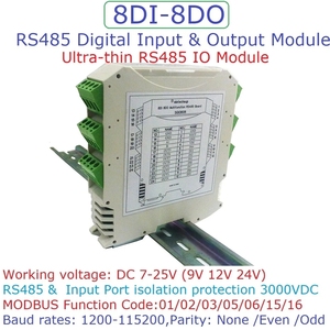 Safety Barrier Ultra-thin <strong>RS485</strong> IO <strong>Module</strong> 8DI-8DO <strong>RS485</strong> <strong>Digital</strong> NPN <strong>Input</strong> Output MODBUS RTU for Relay PLC Industrial Equipment - Product Image 2
