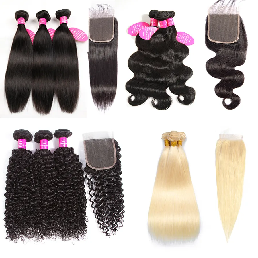 10A Grade Brésilien Vierge Cheveux Haute Qualité 40 Pouces Extensions de Cheveux Humains En Gros Au Brésil Bundles Avec Fermeture