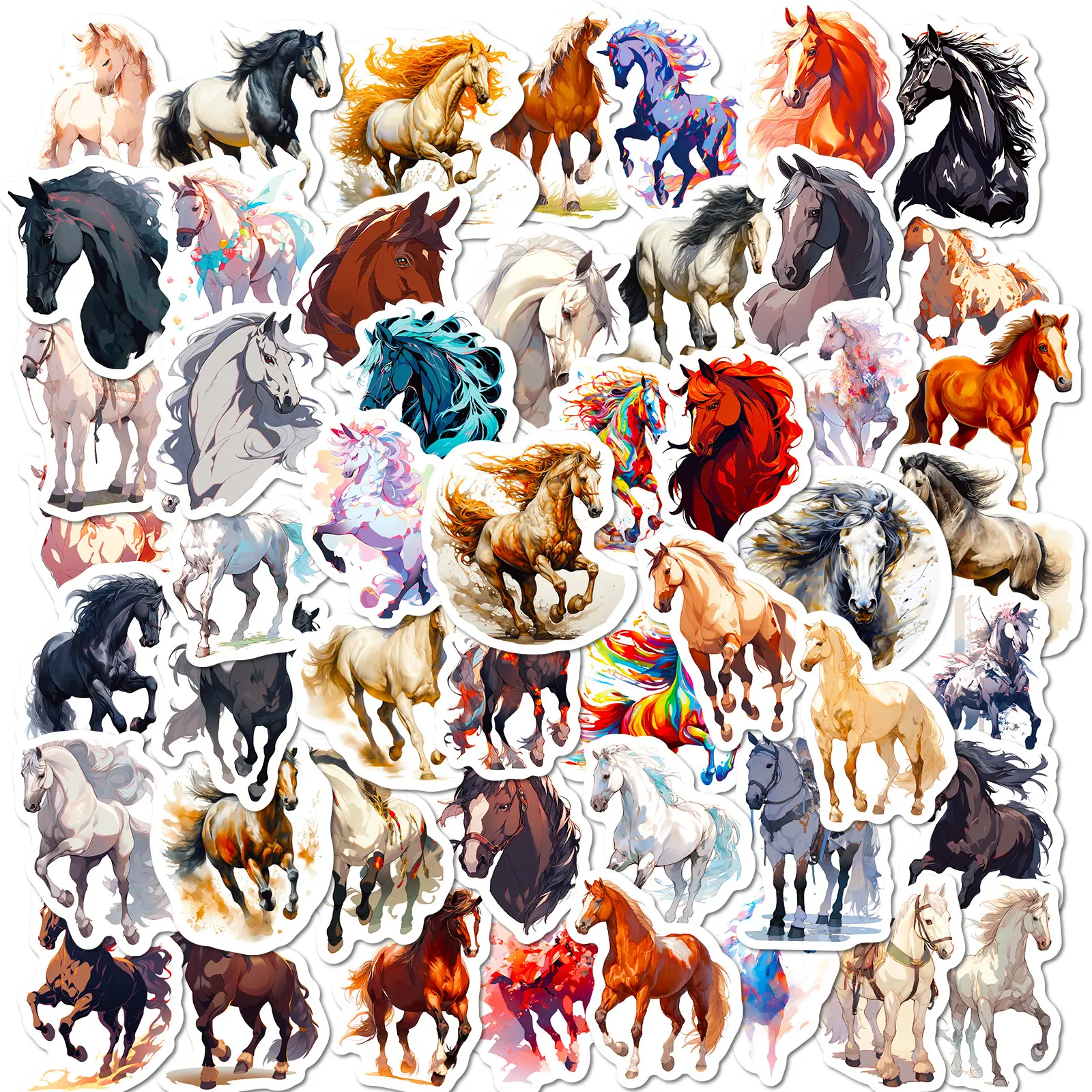 50 pièces dessin animé cheval autocollant pour adolescente bagages ordinateur portable maison bricolage décor chevaux autocollants