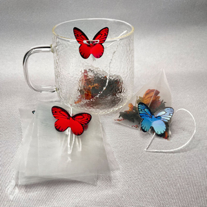 Filtro de bolsa de té piramidal de malla de nailon bolsa de té de hierbas vacía logotipo personalizado bolsa de malla de té con cordón impreso con etiqueta de cuerda y mariposa - Product Image 2