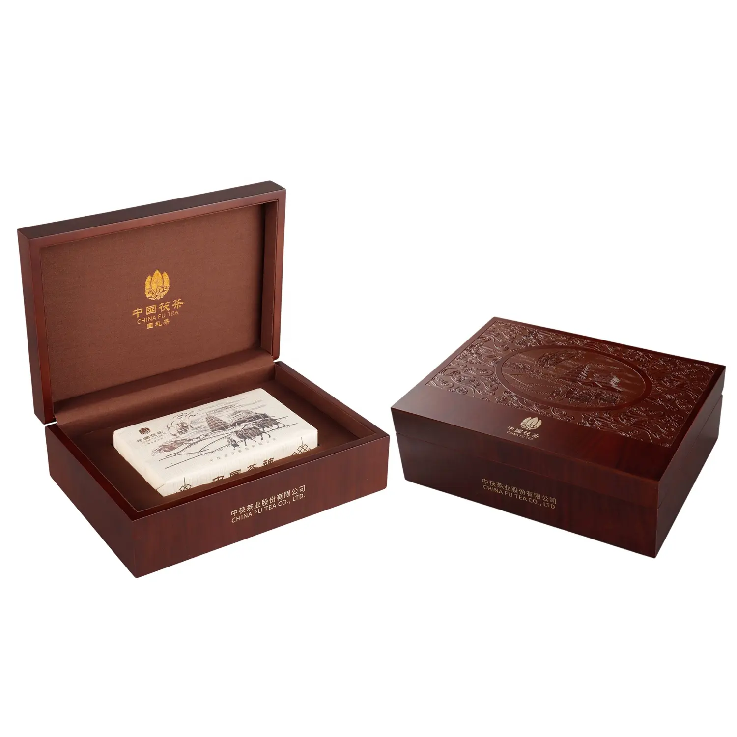 Retro láser patrón de Metal personalizado de logotipo de goma de madera maciza Natural lujo vacía caja de té de madera